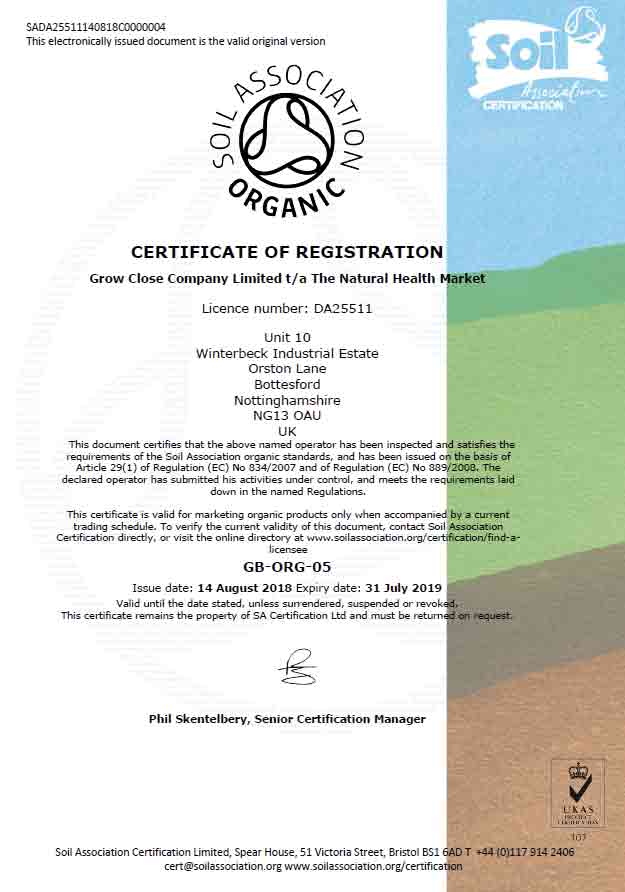The Natural Health Market Soil Association organic license 2019