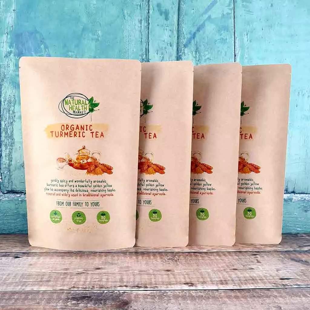 Organic turmeric tea bags 200 bag pack by The Natural Health Market.