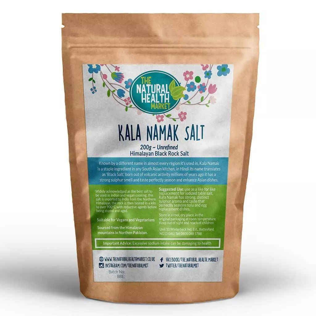 Kala Namak Himalayan Black Salt by The Natural Health Market - 200g pack.