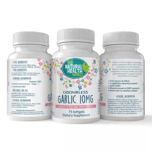 Odourless Garlic Capsules 10mg - 75 capsule pack - by The Natural Health Market.