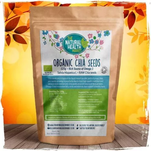 Organic Chia Seeds by The Natural Health Market - 125g pack.