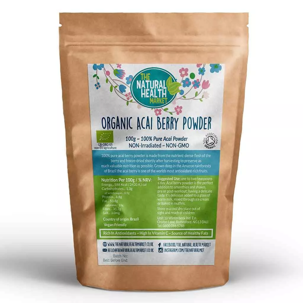 Organic Acai Berry Powder 100g pack by The Natural Health Market.