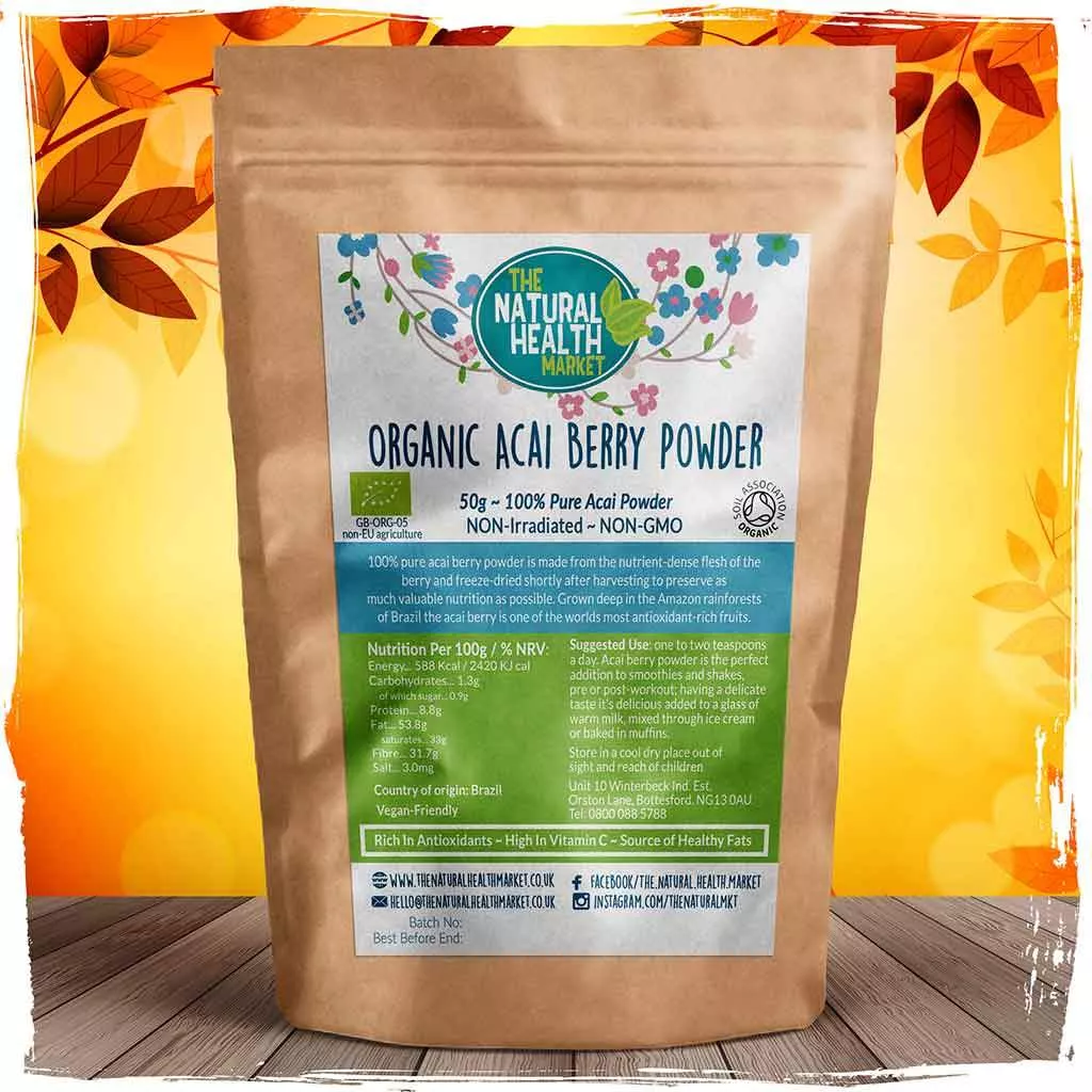 Organic Acai Berry Powder 50g pack by The Natural Health Market.