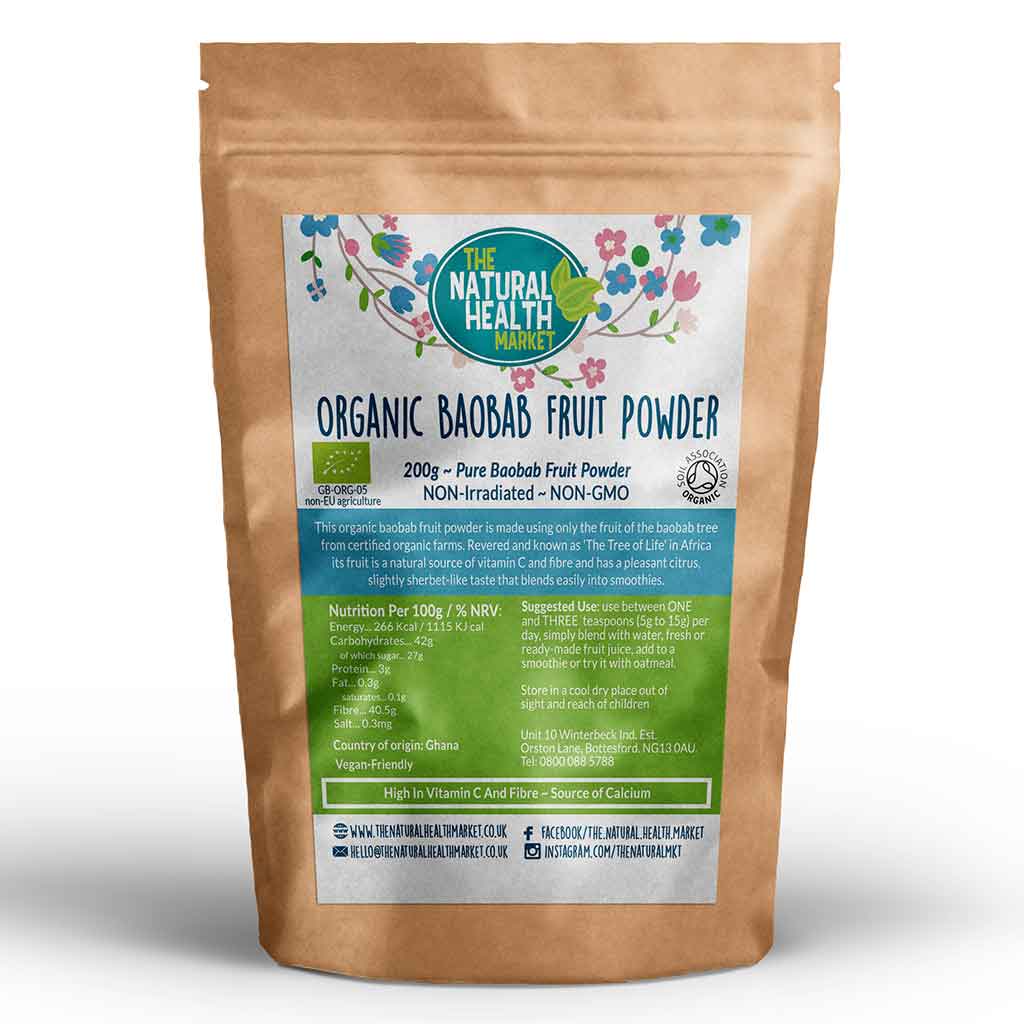 Organic Baobab Powder 200g pack by The Natural health market.