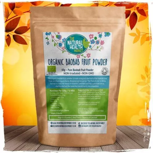 Organic Baobab Powder 50g pack by The Natural health market.