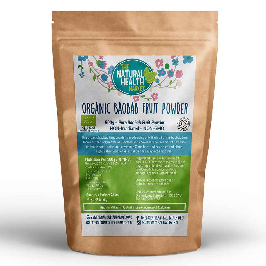 Organic Baobab Powder 800g pack by The Natural health market.