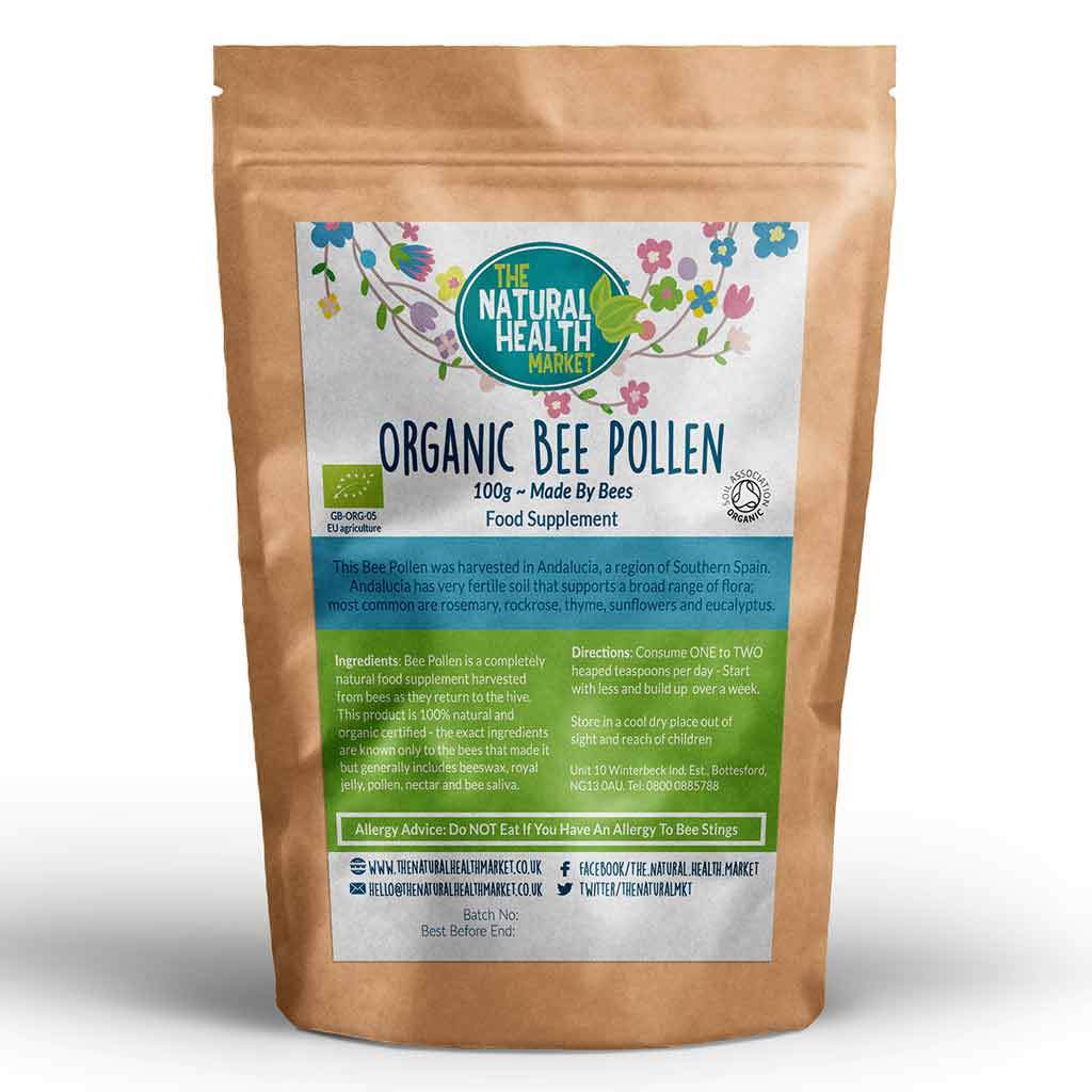 Organic Bee Pollen Granules by The Natural Health market - 100g Pack.