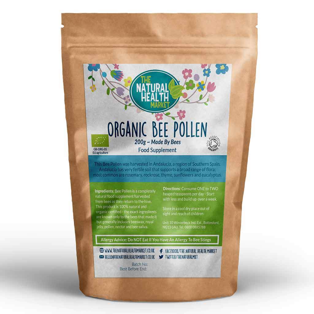 Organic Bee Pollen Granules by The Natural Health market - 200g Pack.