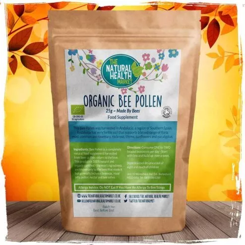 Organic Bee Pollen Granules by The Natural Health market - 25g Pack.
