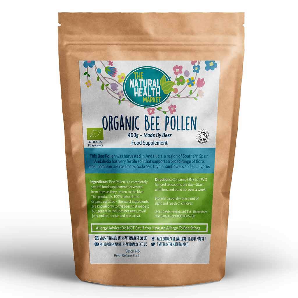Organic Bee Pollen Granules by The Natural Health market - 400g Pack.