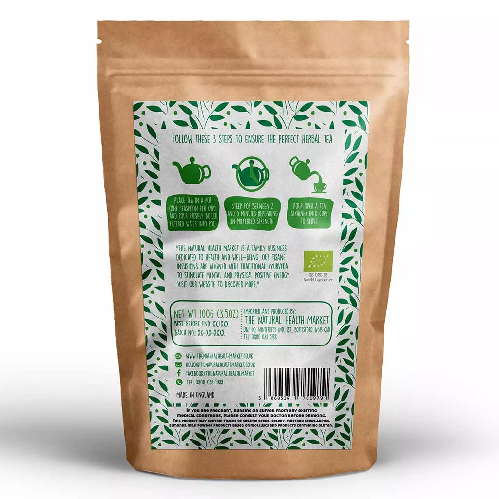Organic Lemon Verbena Loose leaf Tea by The Natural Health Market. 100g pack.