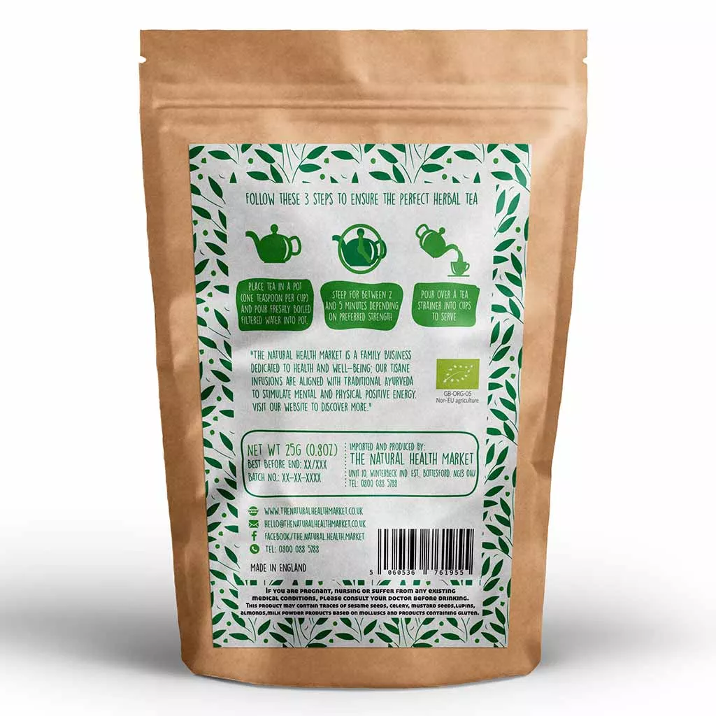 Organic Lemon Verbena Loose leaf Tea by The Natural Health Market. 25g pack.