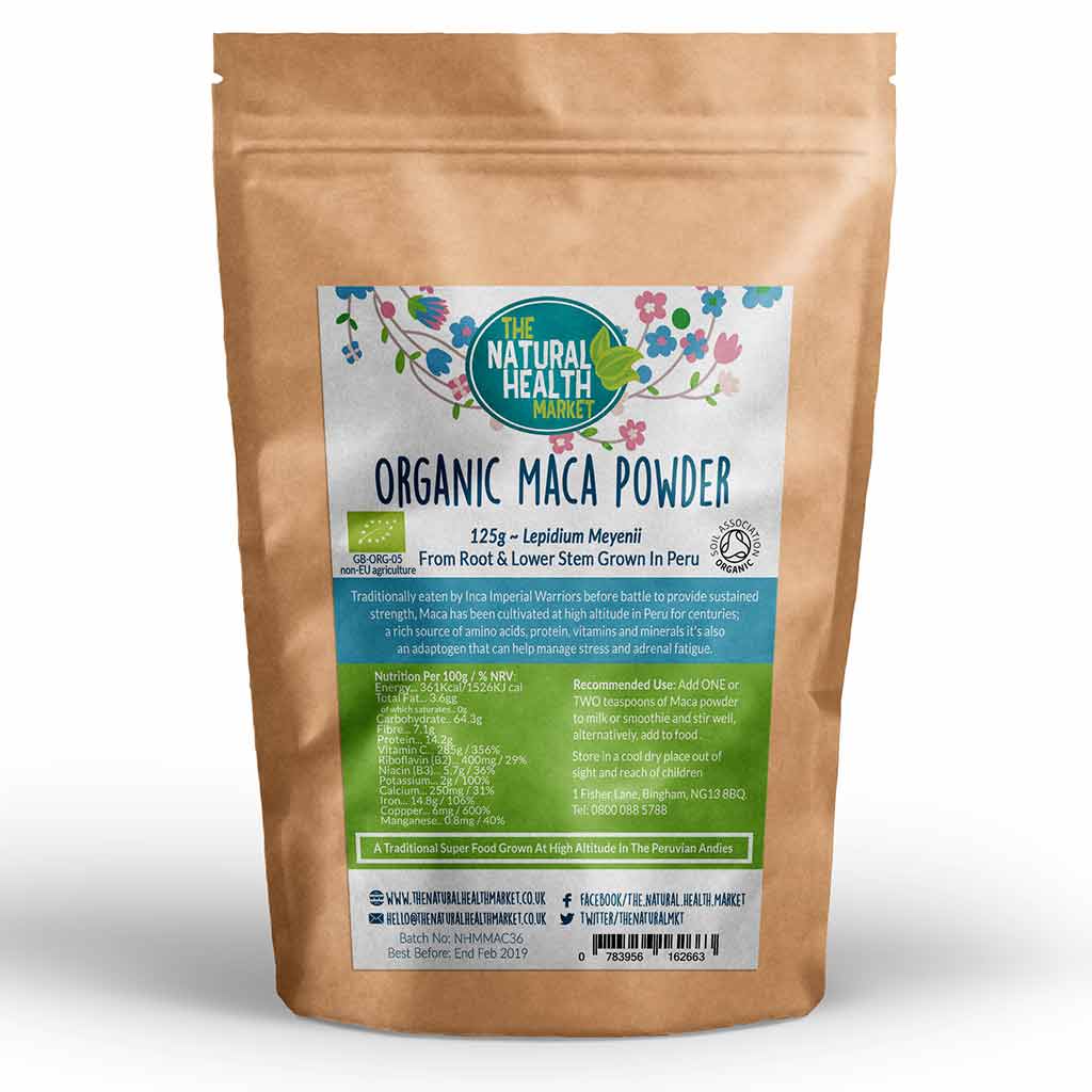 Organic Maca Root Powder by The Natural Health Market - 125g pack.