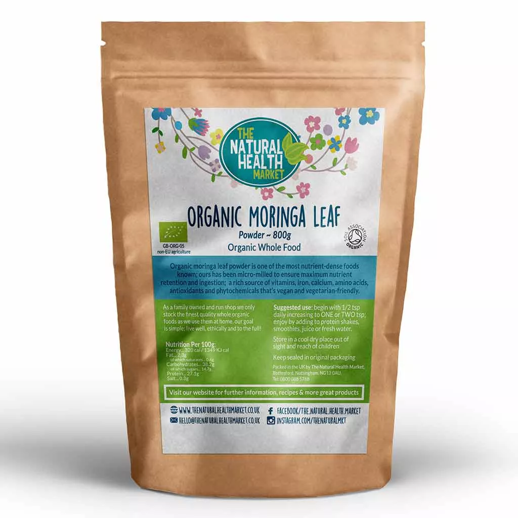 Organic Moringa Leaf powder (Moringa Oleifera) by The Natural Health Market - 800g pack.