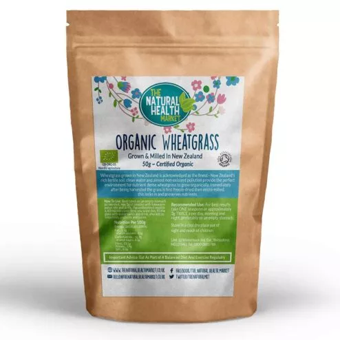 Organic New Zealand Wheatgrass Powder 50g pack by The Natural Health Market.