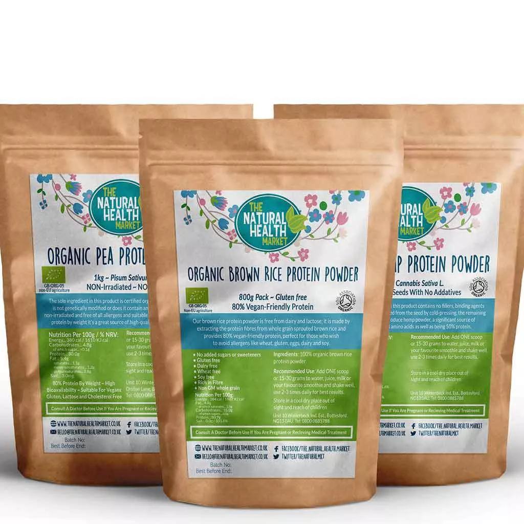 Vegan Protein Powder Combo - 1kg Pea protein, 1kg hemp protein and 800g brown rice protein