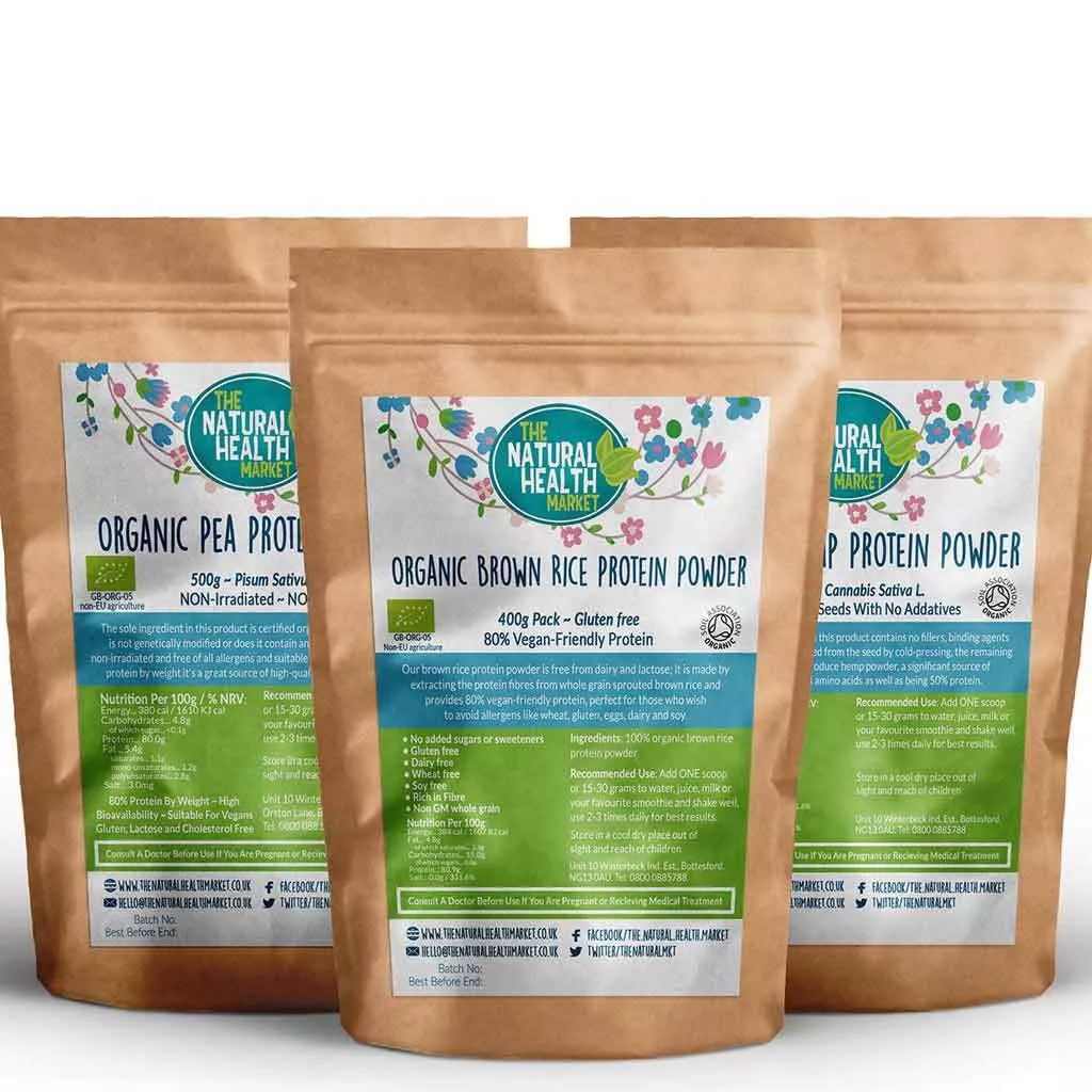 Vegan Protein Powder Combo - 500g Pea protein, 500g hemp protein and 400g brown rice protein