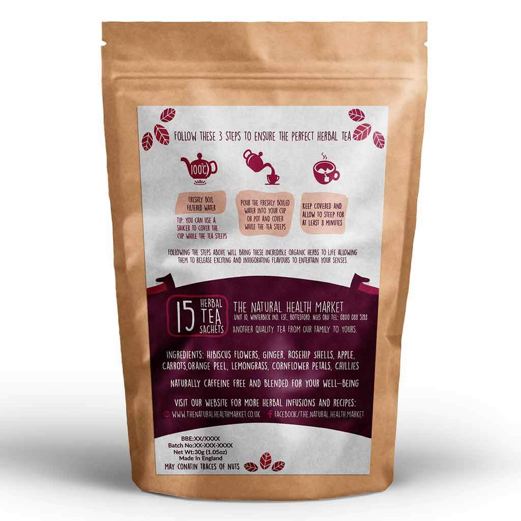 Racy Hibiscus Tea Bags 15 bag pack By The Natural Health Market.