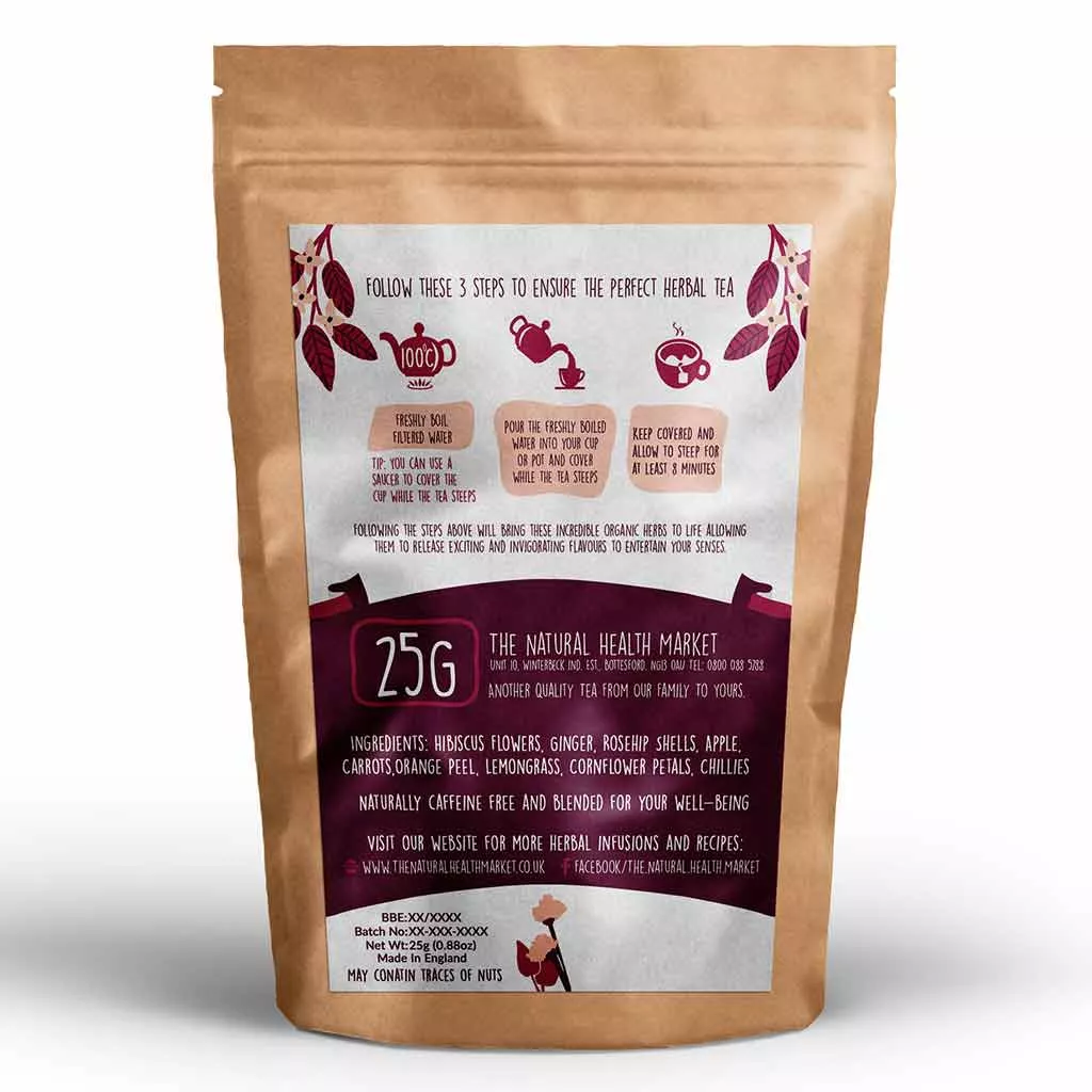 Racy Hibiscus Tea Loose Leaf Herbal Tea 25g pack By The Natural Health Market.