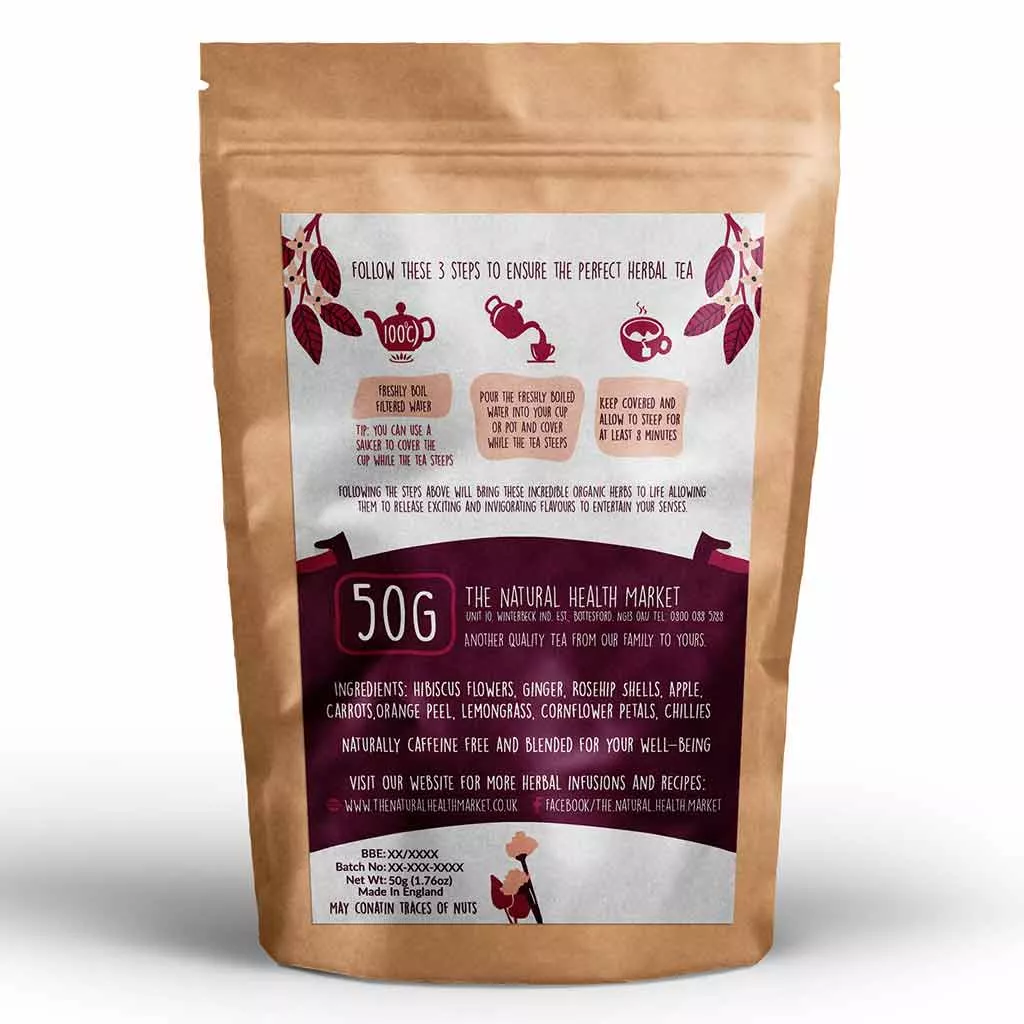 Racy Hibiscus Tea Loose Leaf Herbal Tea 50g pack By The Natural Health Market.