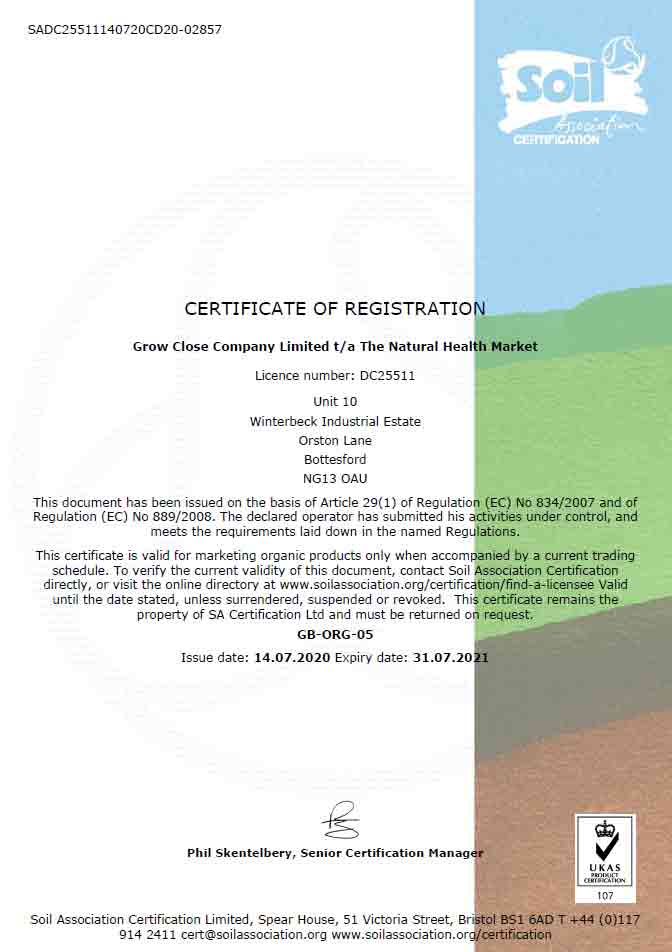 The Natural Health Market Soil Association organic license 2021