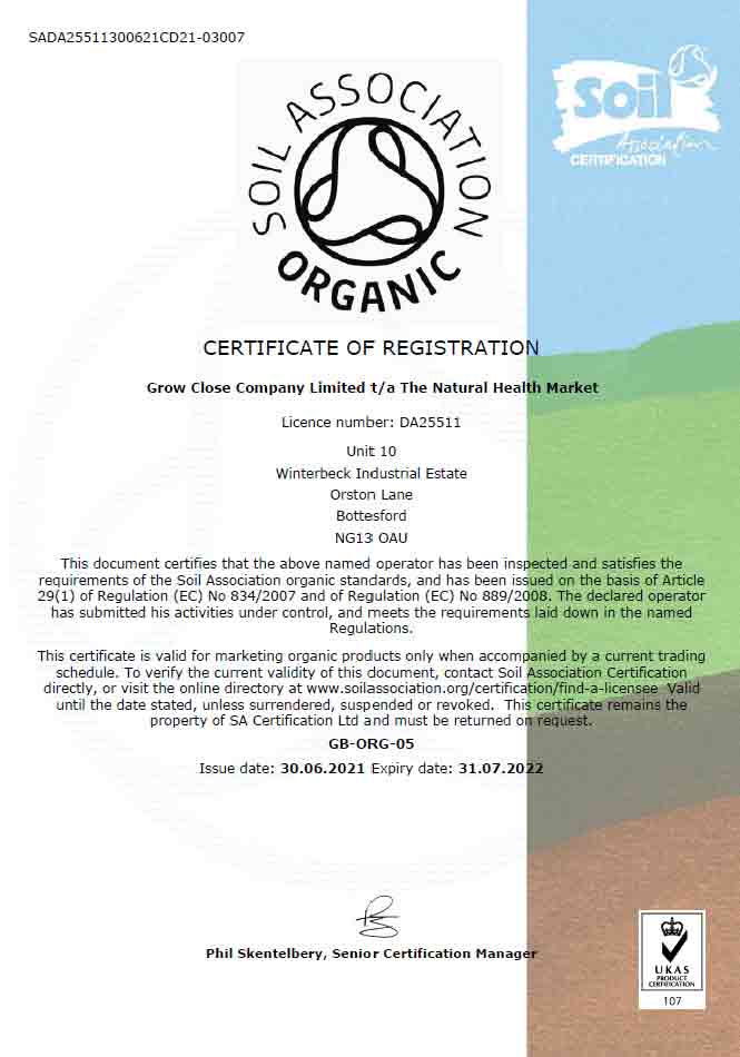 The Natural Health Market Soil Association organic license 2022