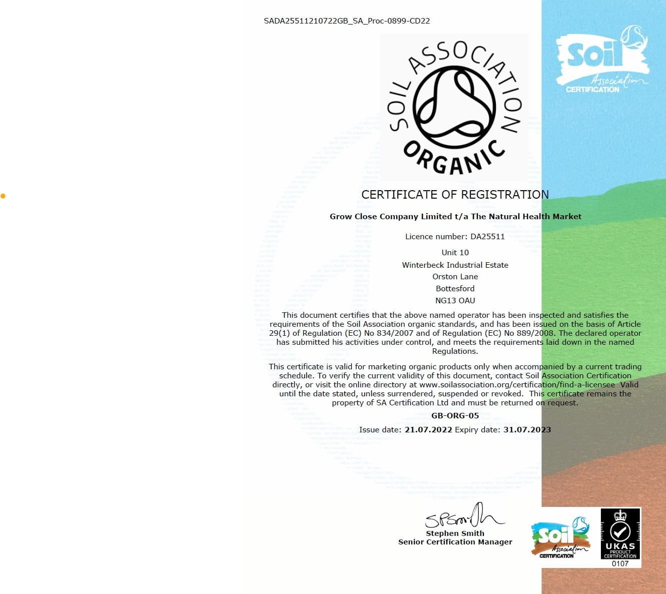 The Natural Health Market Soil Association organic license 2023
