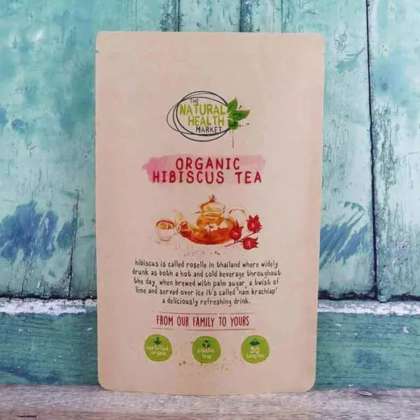 Organic hibiscus tea bags By The Natural Health Market - 50 pyramid bag pack.