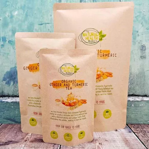 Organic Ginger and Turmeric Tea Bags - All Sizes - Plastic Free by The Natural Health Market